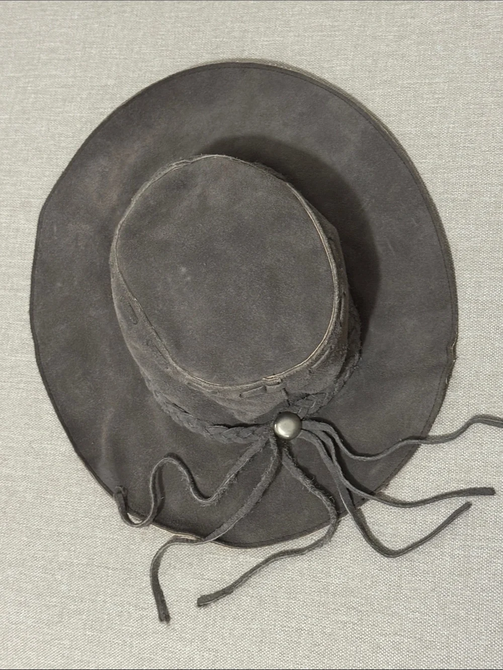 Vintage Handmade Genuine Leather Hat-Made in Mexico-Gray Suede-Wmns Sz M-EUC